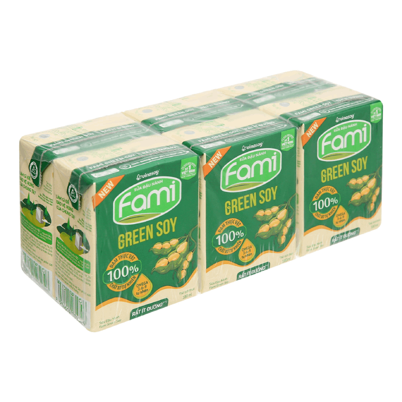 Lô 6 Sữa đậu nành Fami Green Soy không đường/ít đường 180ml