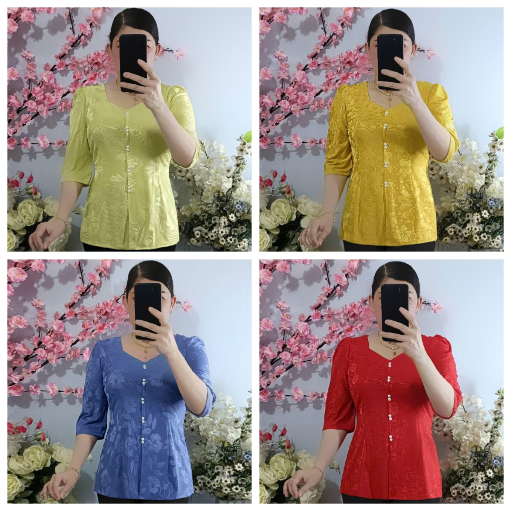 Áo Lẻ_Áo Bà Ba Cổ Vuông Tim Tay Lỡ (Thun Gấm) -- Không Quần