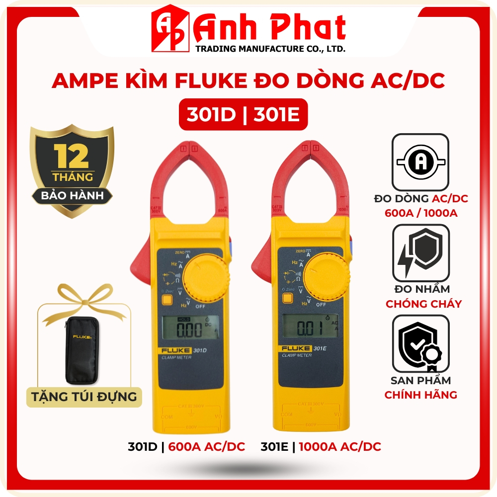 Ampe Kìm Đo Dòng AC/DC Vạn Năng FLUKE 301D/E Cao Cấp - Thiết Kế Nhỏ Gọn - Đo Lường Đa Năng - Hàng ch