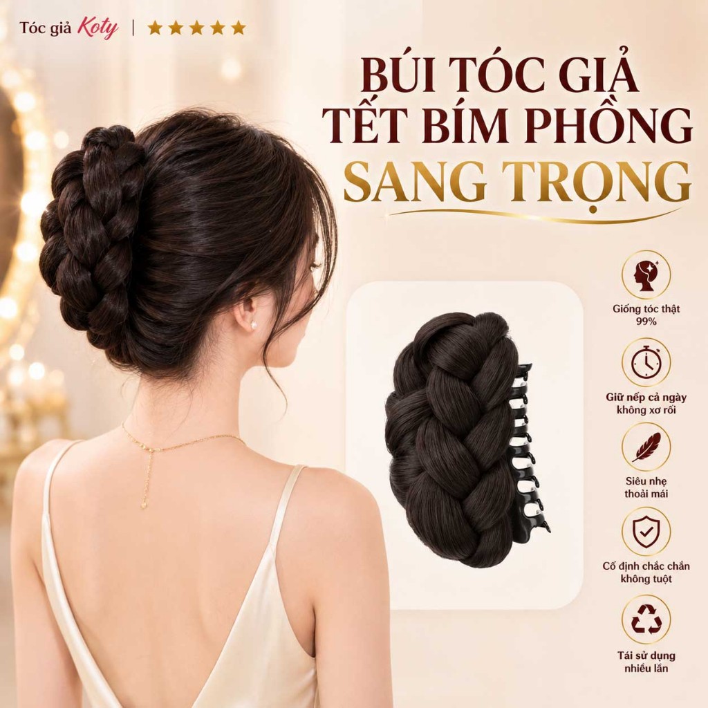 Tóc giả búi kẹp tết bím phồng | Búi tóc nữ quý phái sang trọng cho công sở T326