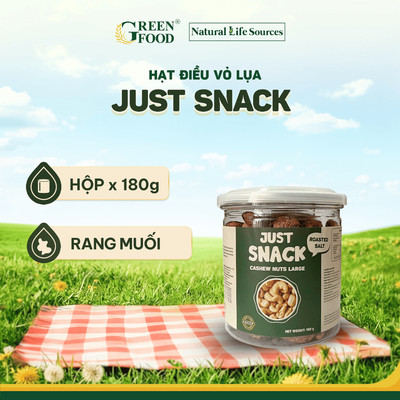 GREEN FOOD - Hạt điều vỏ lụa rang muối JUST SNACK | Hộp 180g Hạt Dinh Dưỡng Ăn Vặt Healthy Văn Phòng