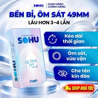 Bao cao su Ultra Fit siêu mỏng, ôm sát vừa vặn, kéo dài thời gian, nhiều gel bôi trơn, không mùi size 49mm