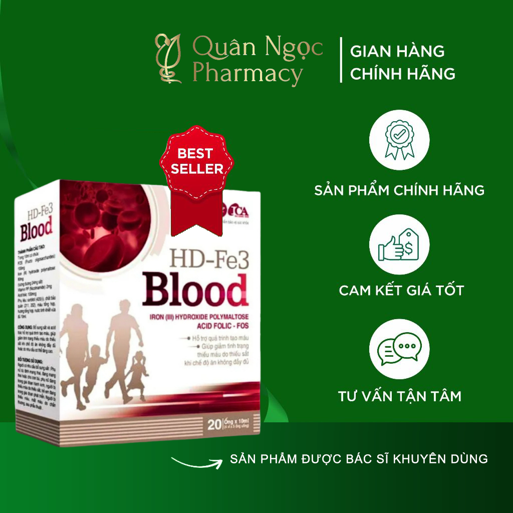 [CHÍNH HÃNG] SẮT ỐNG HD - FE3 BLOOD BỔ MÁU (hộp 4 vỉ x 5 ống)