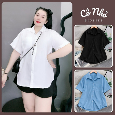 Áo Sơ Mi Bigsize Nữ Tay Ngắn Form Rộng Basic Có Túi Vải Lụa Mềm Mát Không Nhăn SM1T