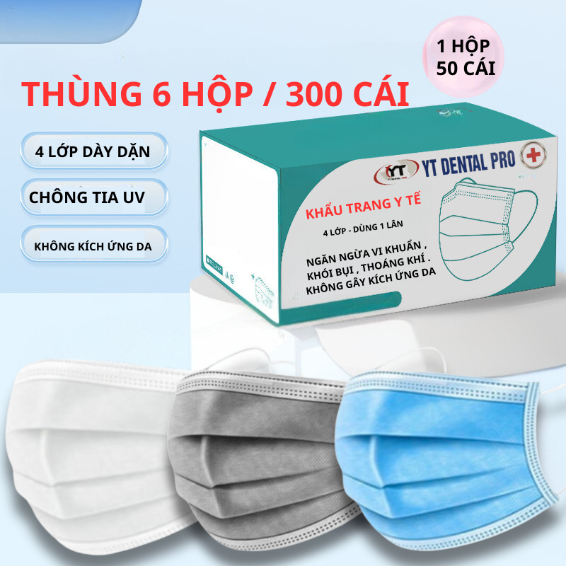 SVIP Thùng 300 Chiếc (6 hộp) Khẩu trang Y Tế 4 Lớp Người Lớn DENTAL MASK chính hãng chống bụi và tia UV