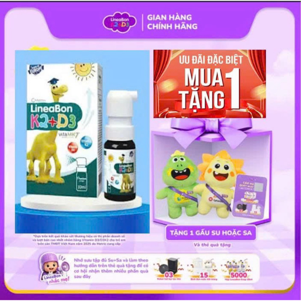 [ Tặng gấu su] Dung dịch dạng xịt LineaBon K2+D3 10ml bổ sung Vitamin D3 và Vitamin K2, hỗ trợ hấp t