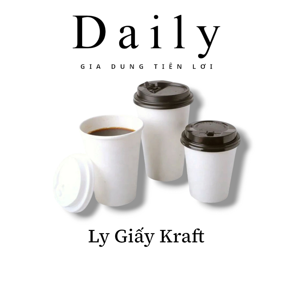 Ly Giấy DAILYSHOP gói 50 cái ly kraft kèm nắp dung tích 140ml dùng cho các loại nước nóng và lạnh