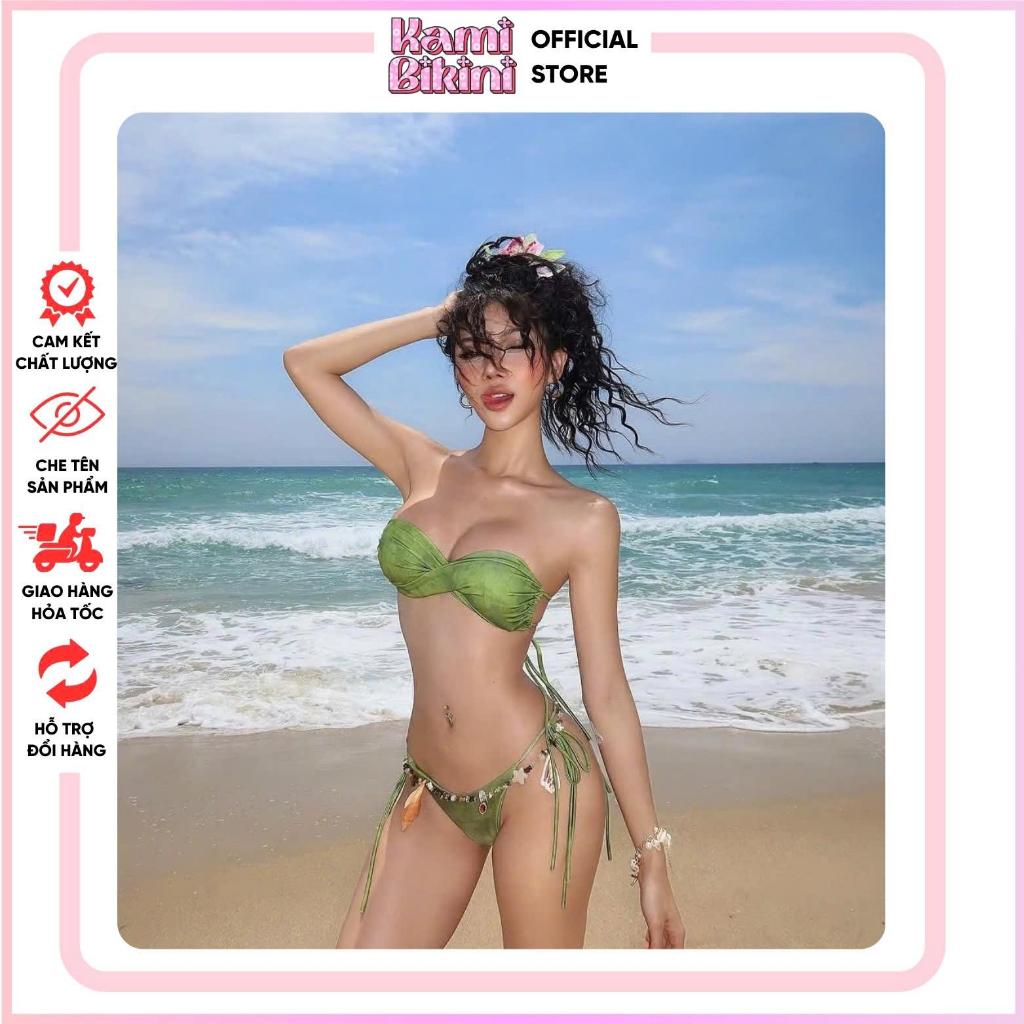 Bikini đi biển 2 mảnh xanh rêu cúp ngực, Bikini 2 mảnh xanh rêu quần tôn dáng siêu xinh - H32