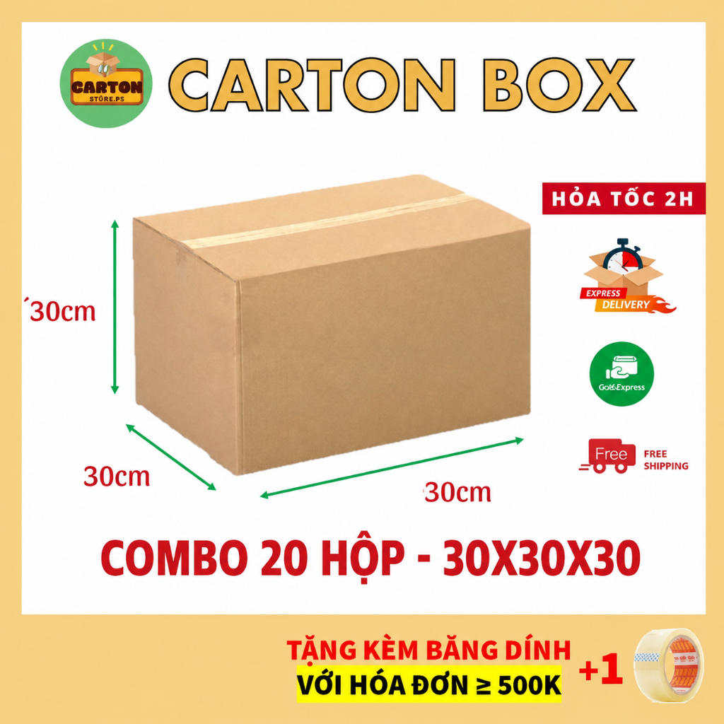 (30x30x30) COMBO 20 Hộp Carton Giá Rẻ, Thùng Carton Đóng Hàng chỉ từ 499đ/h