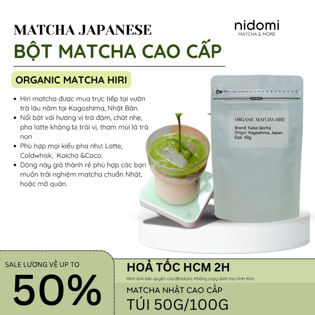 |nidomi| ORGANIC MATCHA HIRI- Bột matcha Nhật Kaba Seicha Hiri 50g/100g