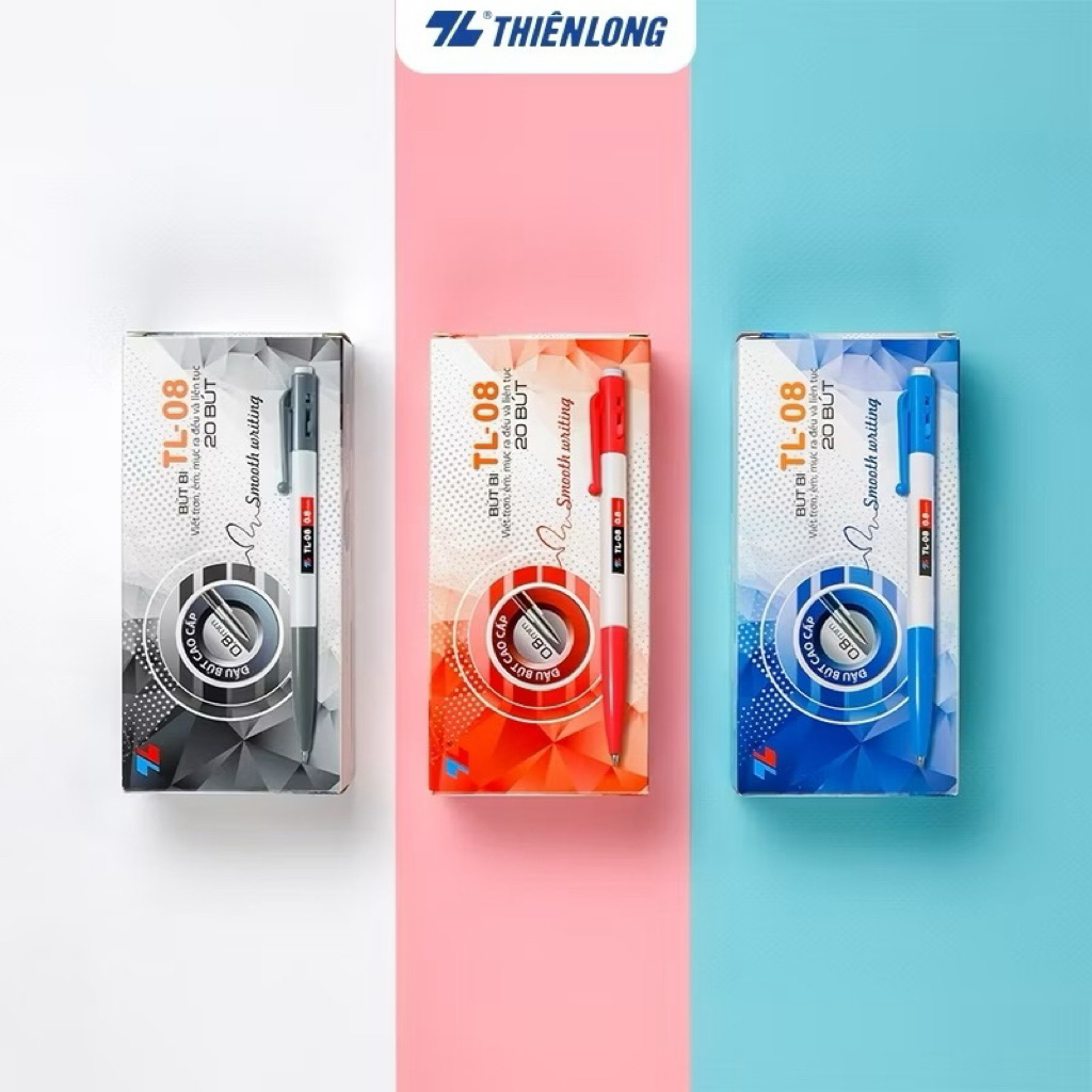 (Hôp 20 cây) Bút bi bấm Thiên Long TL-08 ngòi 0.8mm
