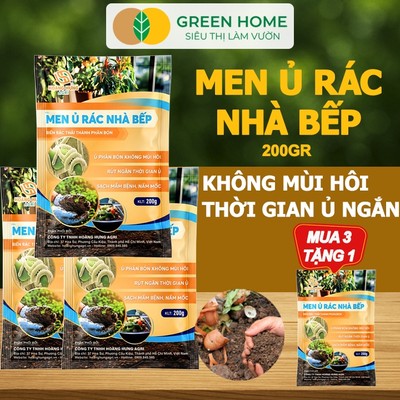 [LIVE] MUA 3 TẶNG 1 Men Ủ Rác Nhà Bếp Trichoderma GreenHome, Bao 200gr, Biến Rác Thành Phân Bón Nhanh, Không Mùi