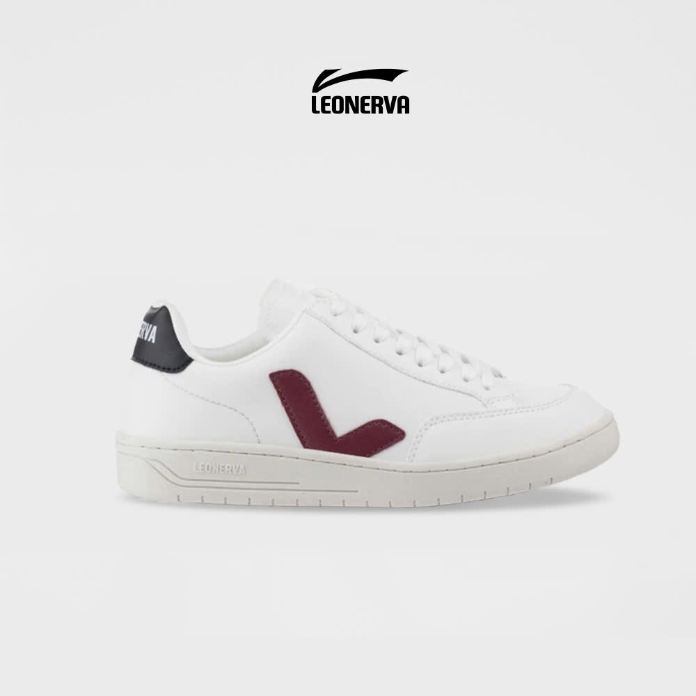 Giày Sneaker Unisex LEOnerva 38 bản Da Microfiber - Vạch Đỏ Đô