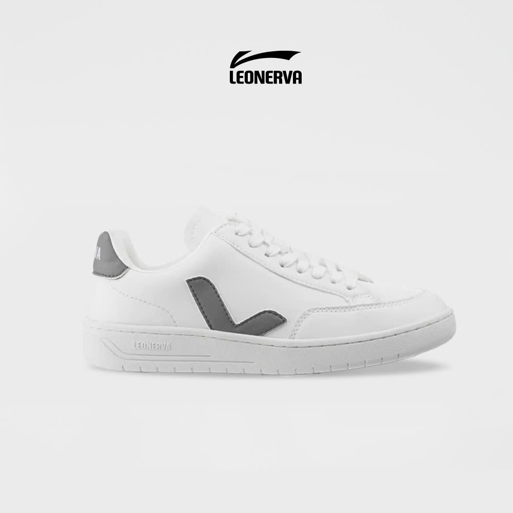 Giày Sneaker Unisex LEOnerva 38 bản Da Microfiber - Vạch Xám