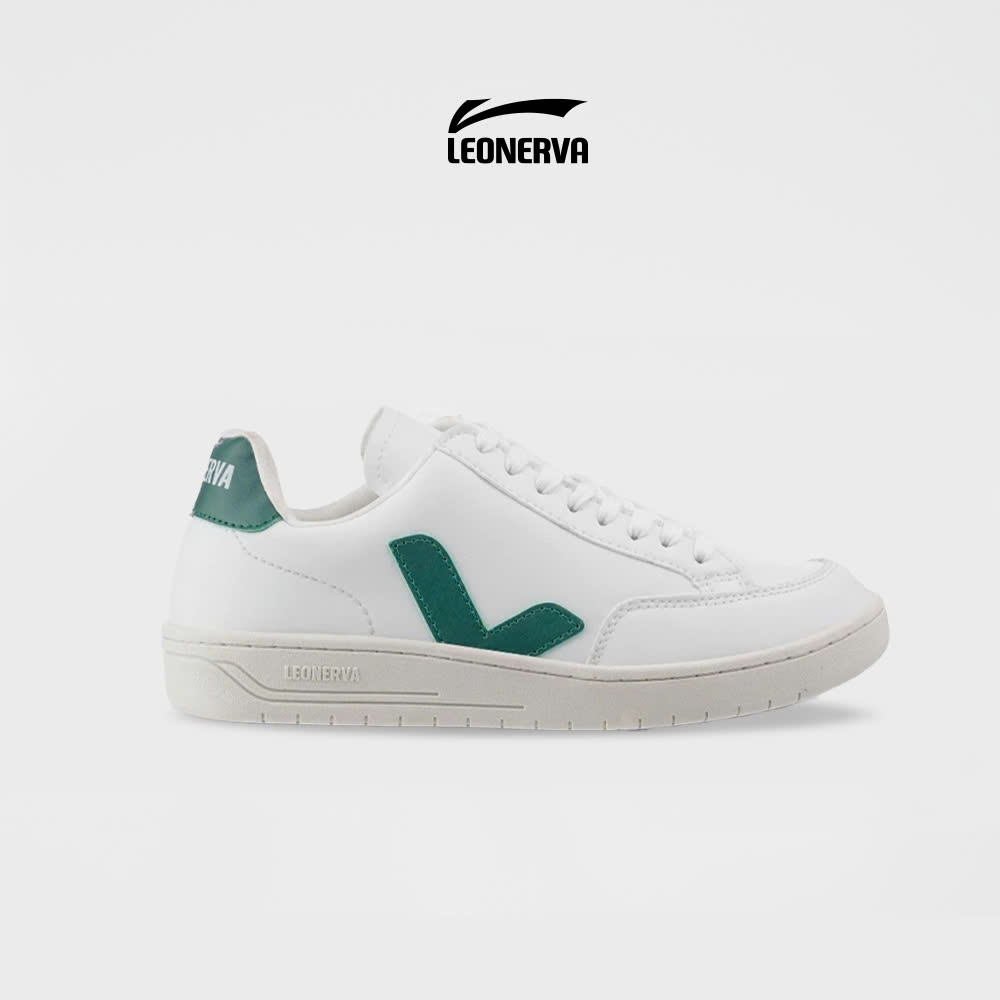 Giày Sneaker Unisex LEOnerva 38 bản Da Microfiber - Vạch Xanh Lá