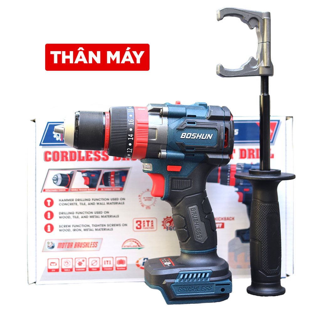 Máy khoan pin Boshun BS-ID160PRO, Lực siết 160Nm, Anti-kickback