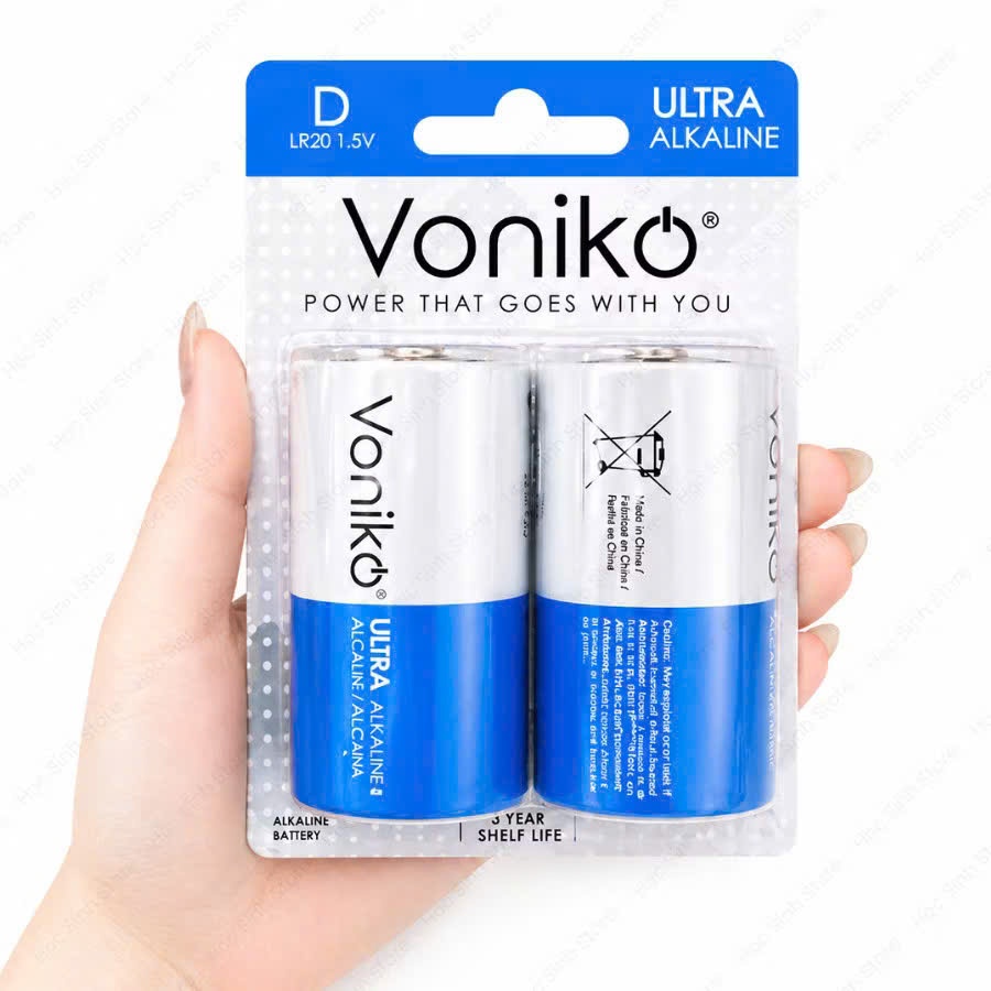Vỉ 2 viên pin đại Voniko ULTRA Alkaline size D LR20 1.5V chính hãng