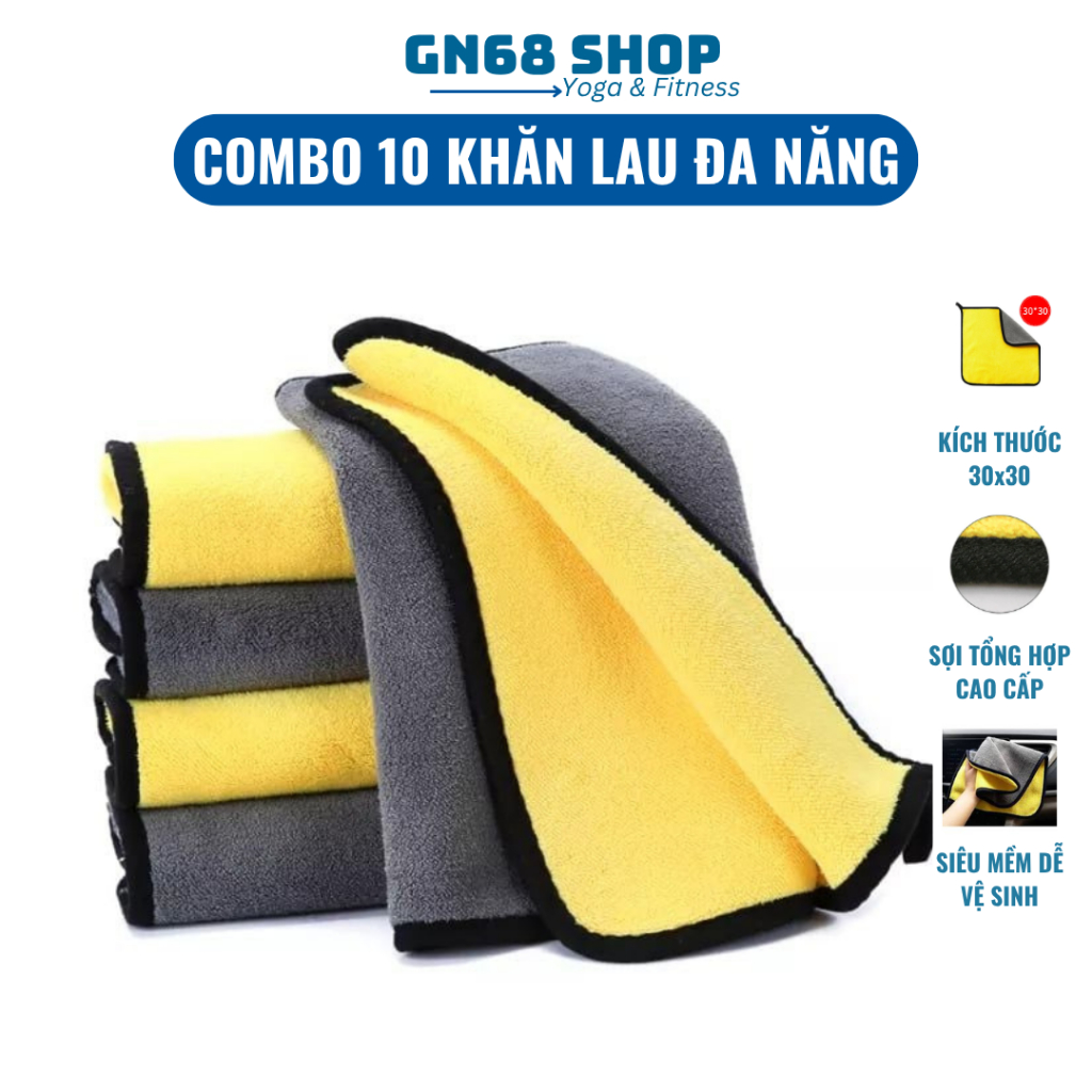 SỈ 10 Khăn Lau Đa Năng 30x30 CM Dày 2 Mặt GN68 SHOP, Thấm Hút Tốt, Lau Rửa Vệ Sinh DỤNG CỤ THỂ THAO