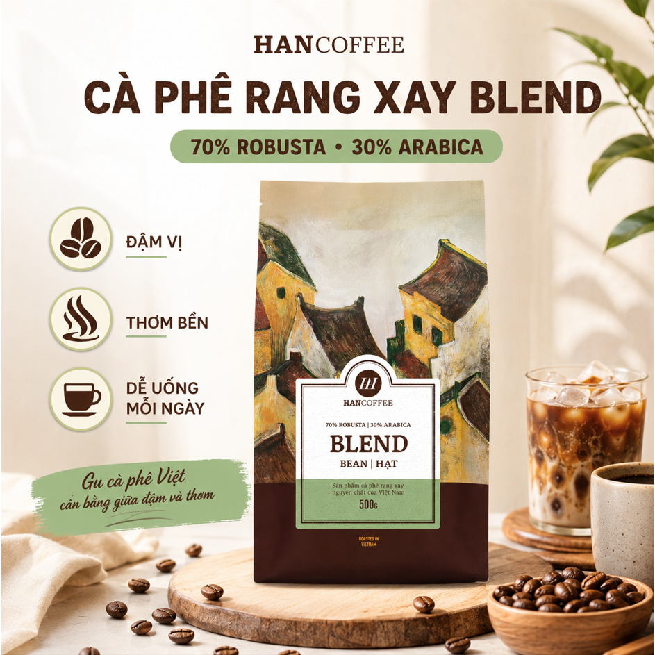 Cà Phê Pha Phin Pha Máy Rang Xay Blend Dạng Bột Thanh Chua Nhẹ Đắng Dễ Chịu Túi 250/500g HANCOFFEE