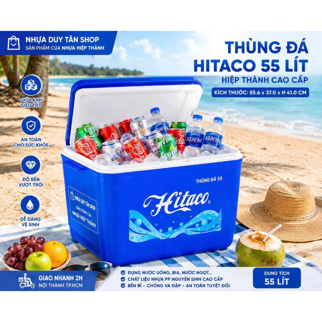 Thùng Đá Giữ Nhiệt 55L Hiệp Thành Hitaco Cao Cấp - Thùng Đá Hibox 55 Lít Giữ Lạnh Đến 36 Giờ