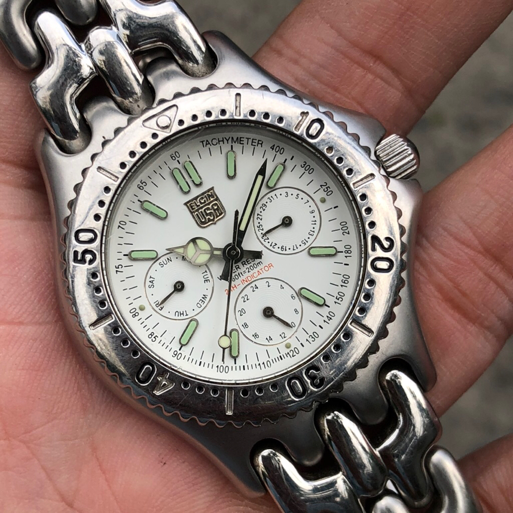 Đồng hồ Nam ELGIN 6kim  dây xương cá mặt đẹp