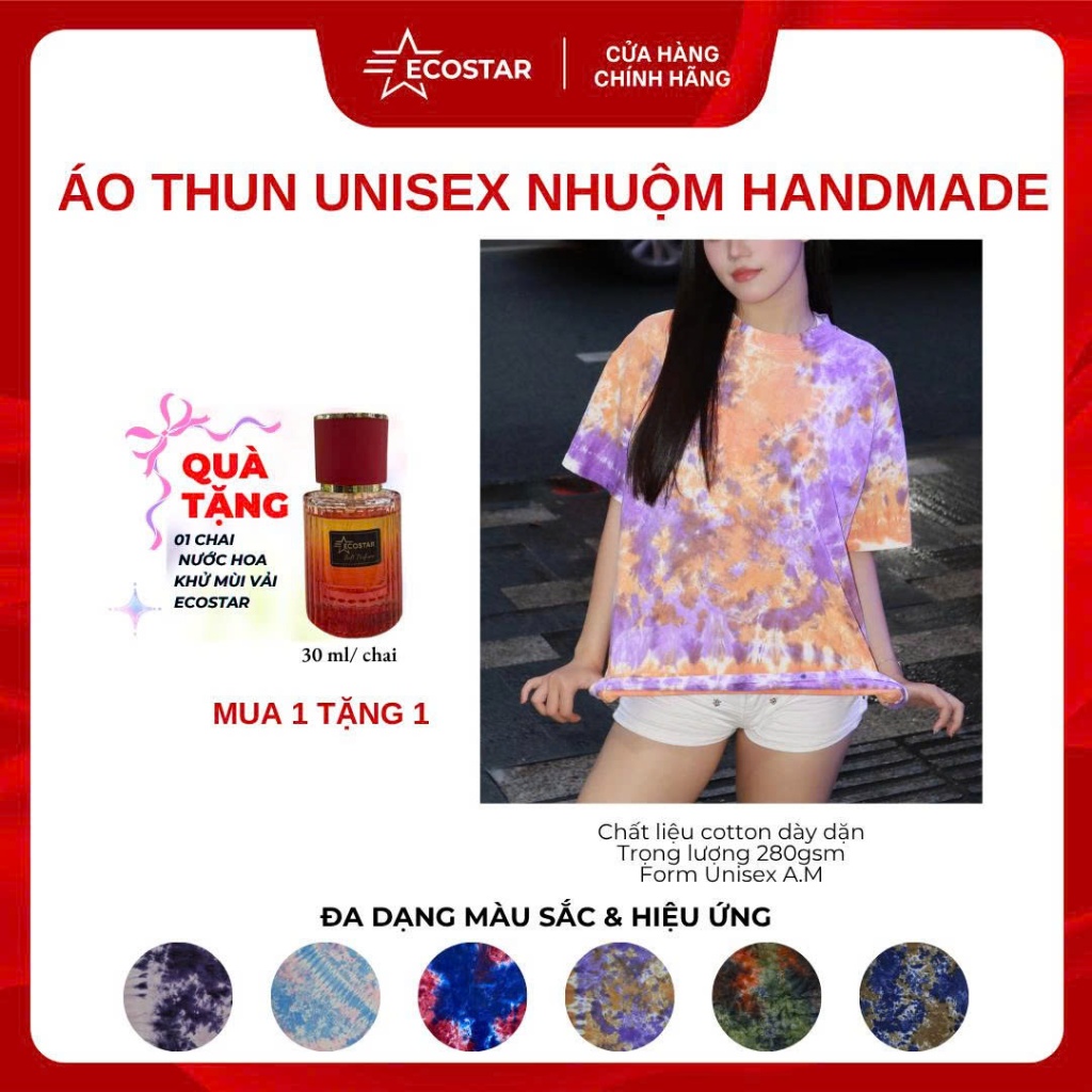 Combo: Áo thun nhuộm handmade Ecostar, Mua 1 tặng 1, Nước hoa khử mùi vải Ecostar
