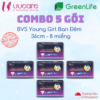 Combo tiết kiệm băng vệ sinh UUcare Singapore Young Girl ban đêm 36cm 8 miếng