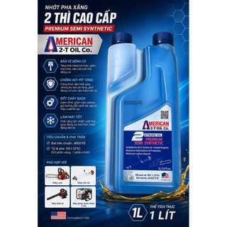 Nhớt Pha Xăng 2 Thì American 2T Oil Co 1L - Nhớt 2T Semi Synthetic Chống Kẹt Piston, Giảm Khói, Chuẩn JASO FD