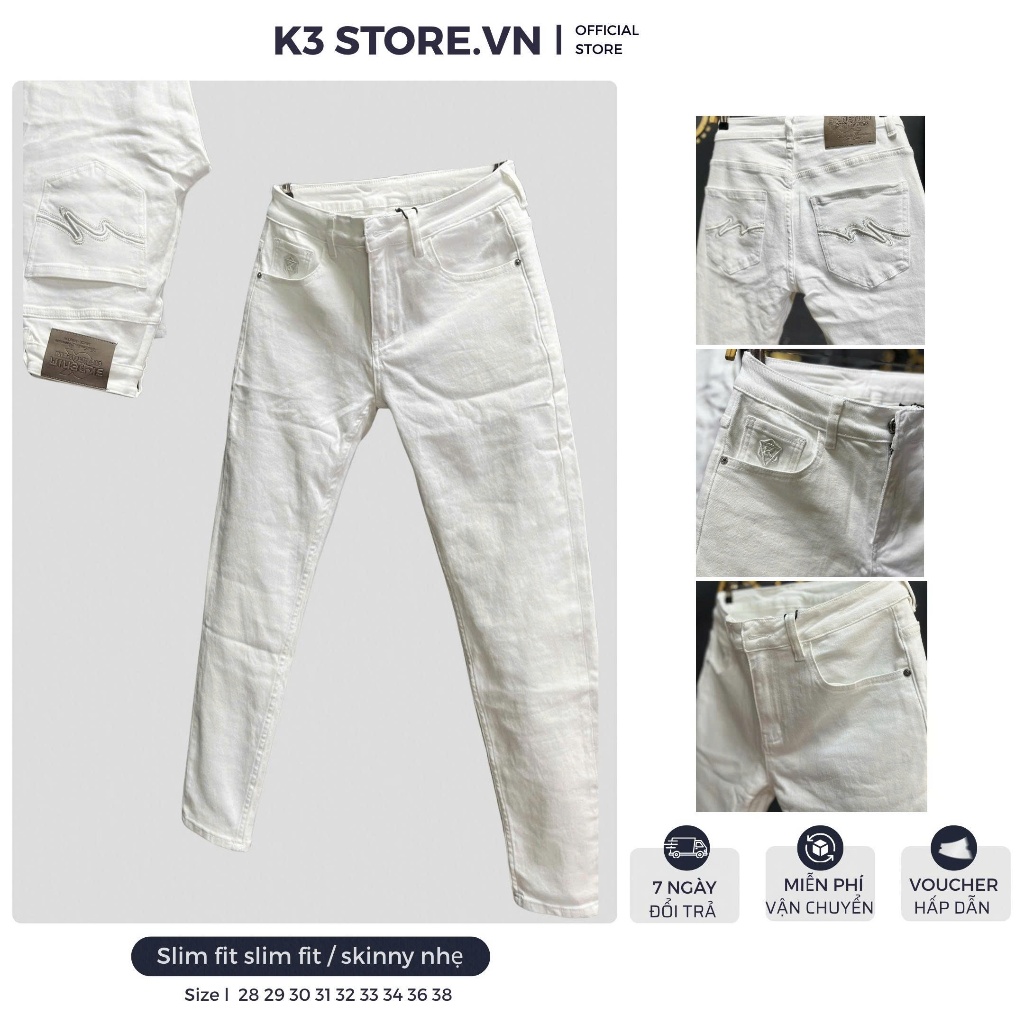 [K3 STORE VN] Quần Jean Nam Dài Màu J4078-3K1712 Trắng Thêu Túi Mẫu Mới Chi Tiết Như Hình