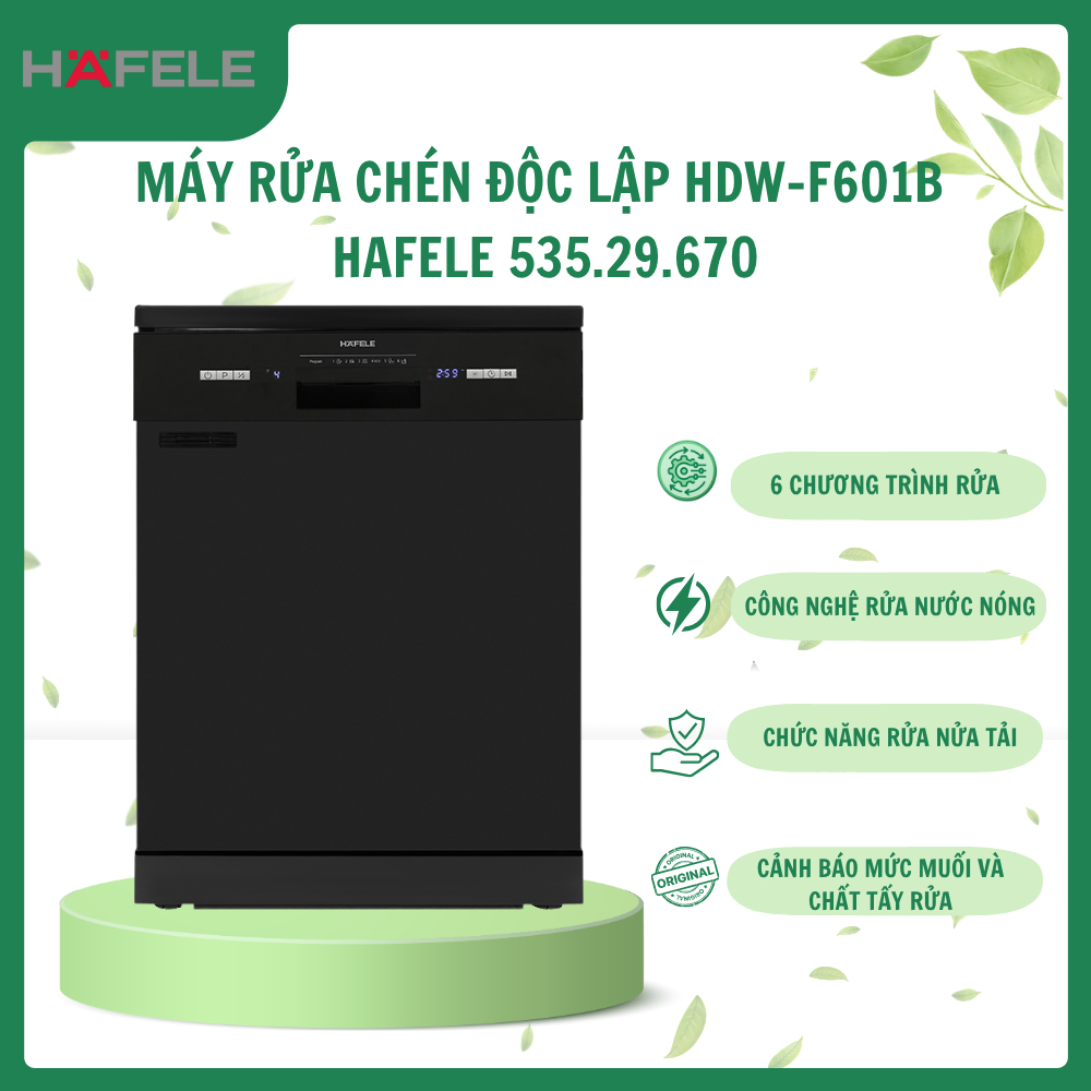Máy Rửa Chén Độc Lập Hafele HDW-F601B 535.29.670 14 Bộ UV Diệt Khuẩn Rửa Nước Nóng A+
