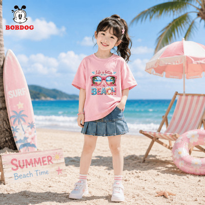 Áo phông bé gái BOBDOG, áo thun chất cotton thoáng mát, tay ngắn cổ tròn basic, BST áo mùa hè cute cho bé