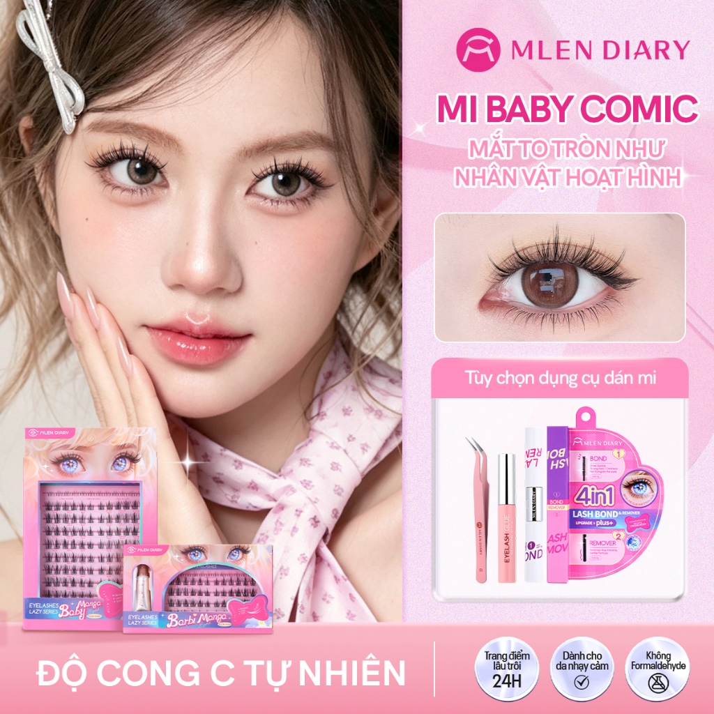 Mlen Diary Mi giả Tự Nhiên Có Thể Tái Sử Dụng Baby Comic Lông Mi Giả Cho Người Mới Trang điểm