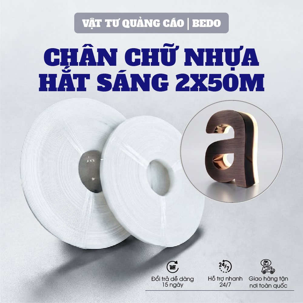 Chân Nhựa Hắt LED BEDO Nhựa PVC 2cm Rãnh 1mm Cuộn 50m Làm Chữ Nổi Sáng Chân Chuyên Nghiệp