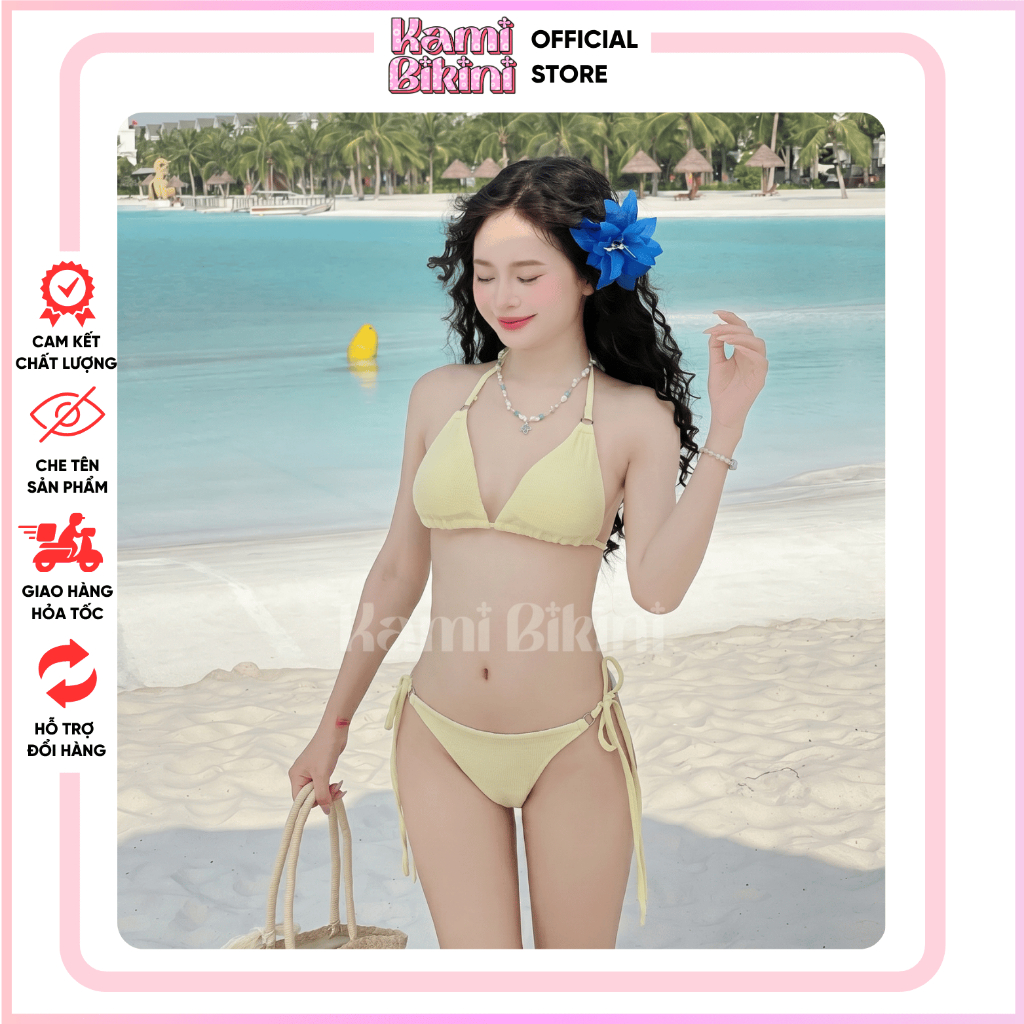 Bikini 2 mảnh đi biển sexy chất xốp nhăn phối khoen nhiều màu sẵn đệm mút, Đồ bơi nữ 2 mảnh sang chảnh sexy  - Mã H01