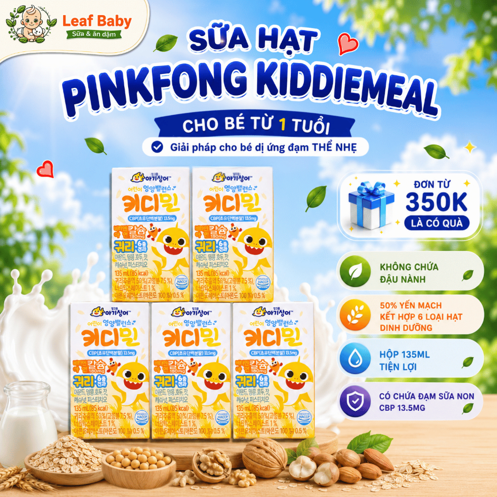 Sữa hạt yến mạch Pinkfong Kiddiemeal Hàn Quốc không đậu nành cho bé - Leaf Baby