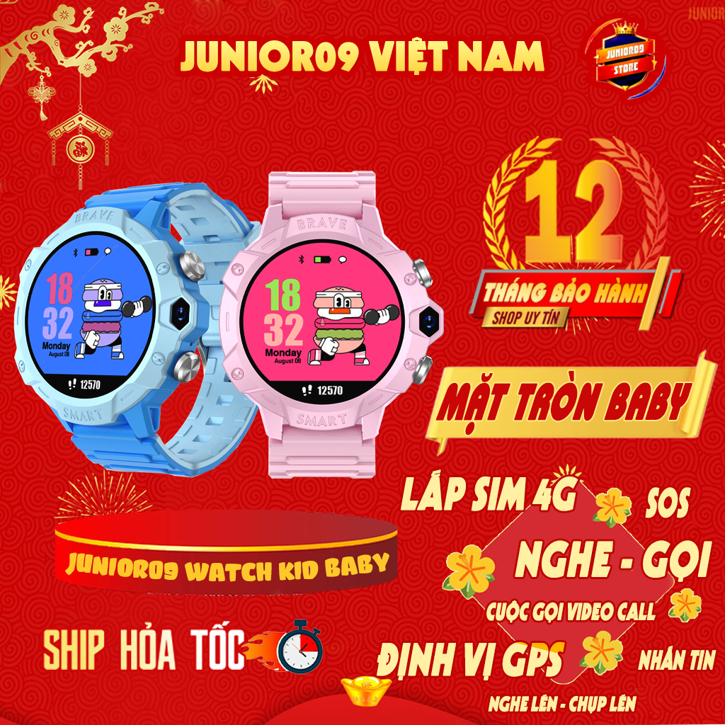 Đồng hồ thông minh Trẻ em JUNIOR09 WATCH KID BABY | Lắp SIM 4G | Nghe gọi | Định vị GPS | Videocall 