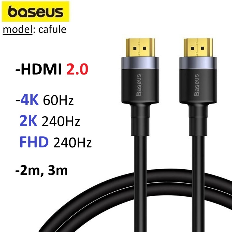 Dây HDMI 2.0 Baseus cafule 4K 60Hz, 2K 240Hz, FHD 240Hz -Bảo Hành 6 tháng