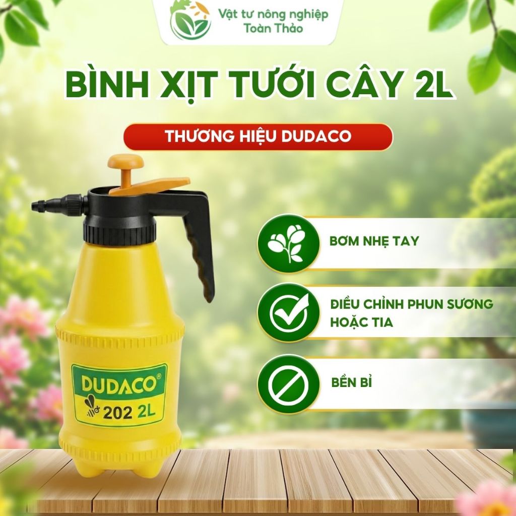 Bình Xịt Tưới Cây thương hiệu DUDACO 2 Lít - Bơm nhẹ tay, điều chỉnh phun sương hoặc tia, bền bỉ.