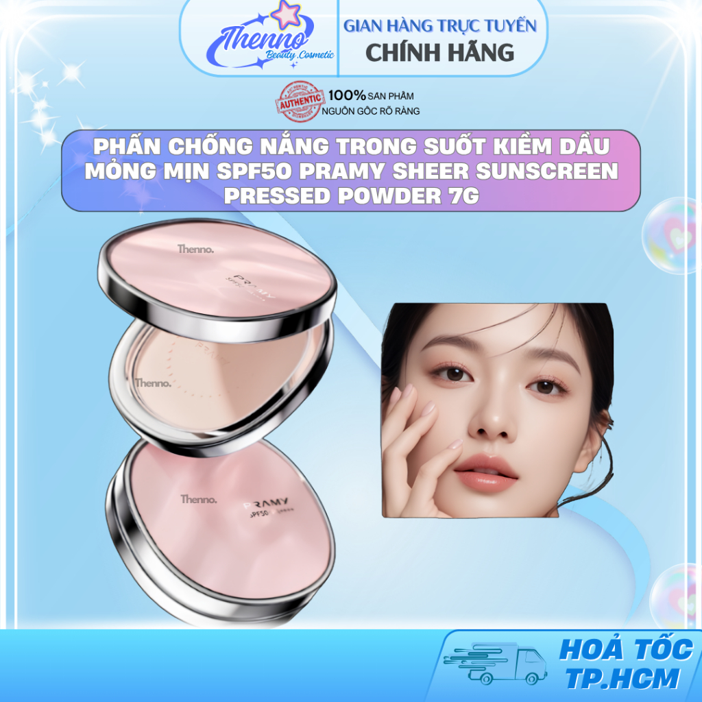 Phấn Chống Nắng Trong Suốt Kiềm Dầu Mỏng Mịn SPF50 Pramy Sheer Sunscreen Pressed Powder 7g