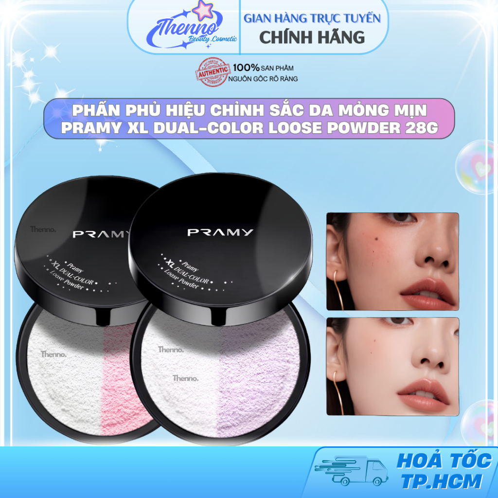 Phấn Phủ Hiệu Chỉnh Sắc Da Mỏng Mịn Pramy XL Dual-Color Loose Powder 28g