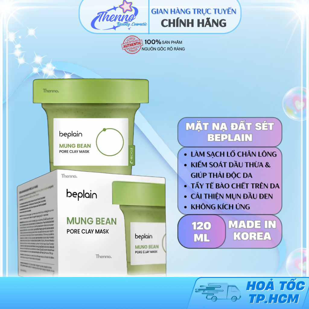 Mặt Nạ Đất Sét Beplain Mung Bean Pore Clay 120ml Hàn Quốc