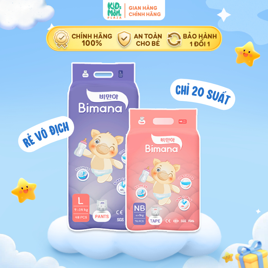 (2BM) [GIÁ SIÊU TỐT] COMBO 2 bịch tã/bỉm quần/dán Bimana Hàn Quốc siêu mềm mại, thấm tốt