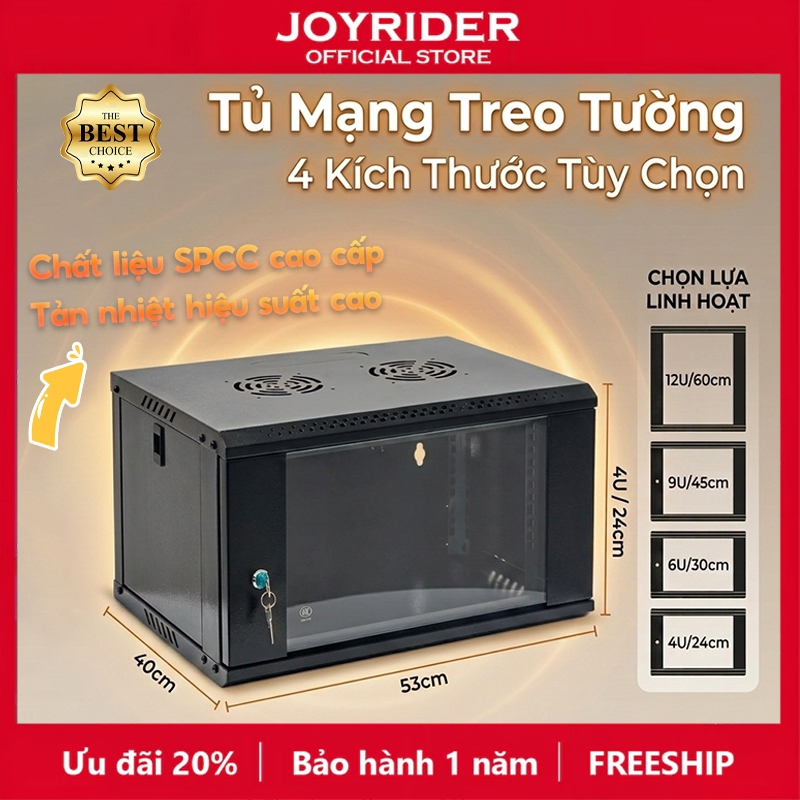 Tủ Mạng Tủ Rack Treo Tường 4U 6U 9U 12U Sâu 400mm Tiêu Chuẩn 19 Inch Thép SPCC Cửa Kính Cường Lực