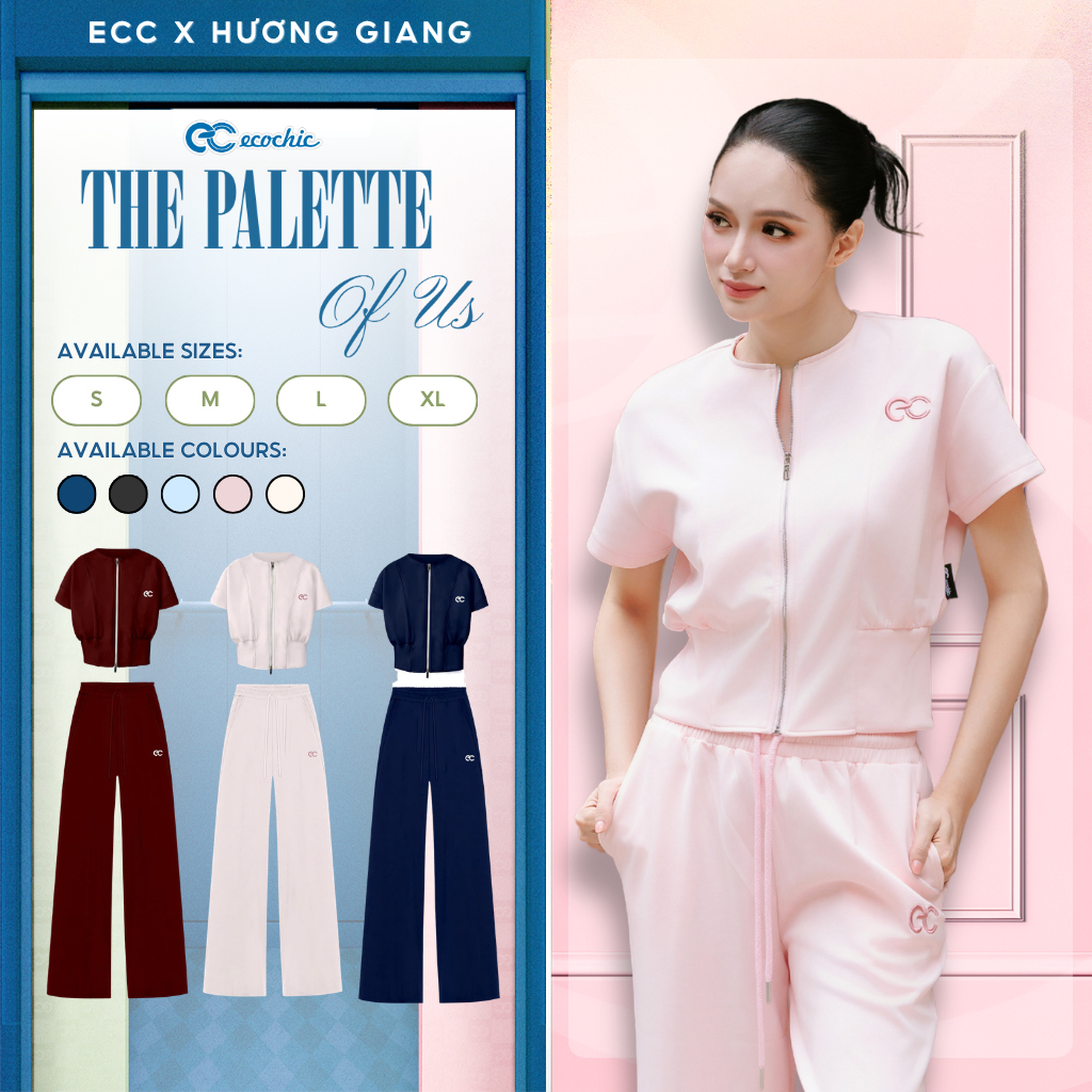 (ECC x Hương Giang) Set Bộ Dài ECOCHIC B228 Cổ Tròn Áo Khoá Kéo Quần Suông Chất Liệu Cao Cấp Chính H