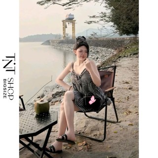 ĐẦM BABYDOLL KẺ CARO DÁNG XÒE PHỐI NƠ  ( kèm quần bảo hộ + dây cột tóc ) [TNT SHOP BIGSIZE 60KG 90KG]