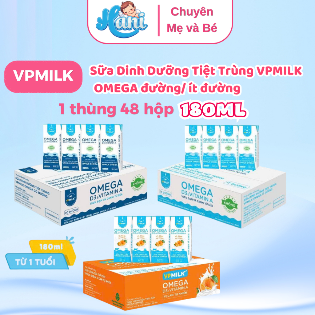 Thùng 48 hộp sữa dinh dưỡng tiệt trùng VPMilk Omega 180ml
