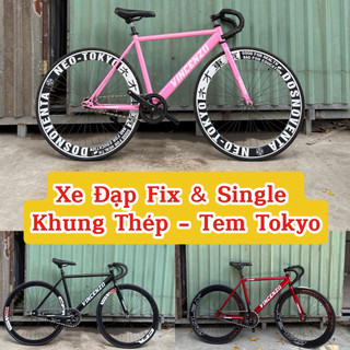 xe đạp thể thao fixed gear và single dán tem vành Tokyo 4 cm đủ màu ( kèm strap và dụng cụ lắp ráp )vietnambike