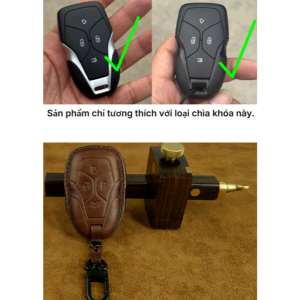 Bao da ép phom  chìa khóa  ô tô Vinfast VF6 Plus / VF7 / VF8 / VF9 2026  da bò thât tặng móc khóa