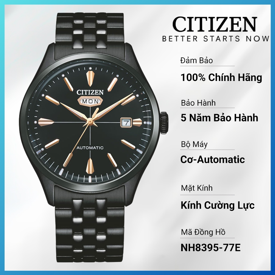 Đồng Hồ Citizen C7 Automatic Unisex Dây Thép Không Gỉ NH8395-77E - Mặt Đen (40mm)