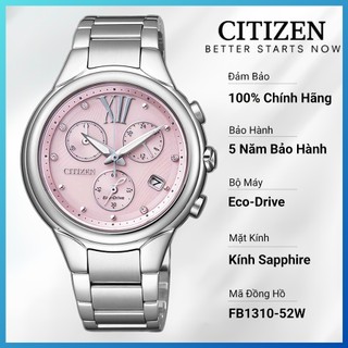 Đồng hồ nữ citizen eco-drive đính đá swarovski dây thép không gỉ fb1310-52w - mặt hồng